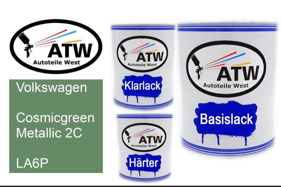 Volkswagen, Cosmicgreen Metallic 2C, LA6P: 1L Lackdose + 1L Klarlack + 500ml Härter - Set, von ATW Autoteile West.